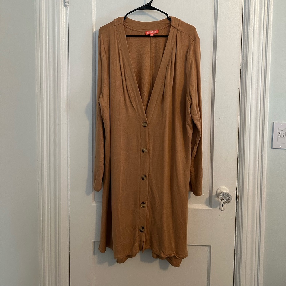All Worthy Hunter McGrady Button Front Knee Length Cardigan - Beige Size XL